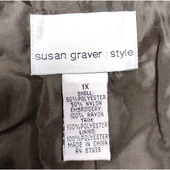 Susan Graver Sequin Embroidered Jacket Women's Plus Size 1X Green/Brown Dressy - Picture 8 of 16